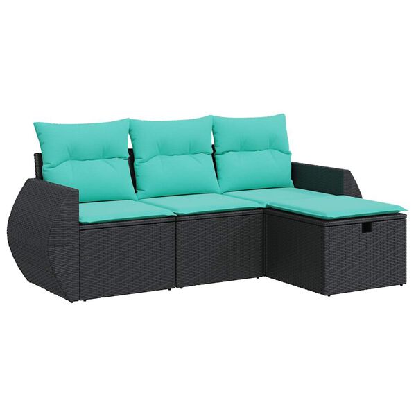 vidaXL 4-delige Loungeset met kussens poly rattan zwart