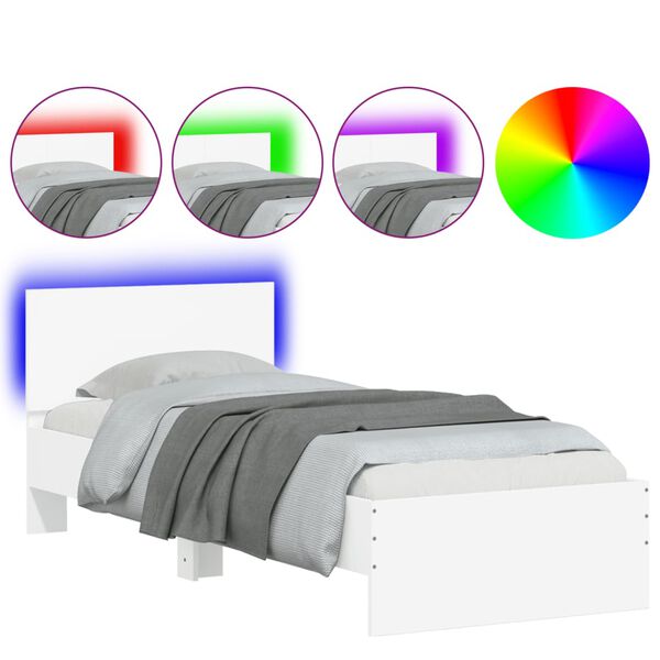 vidaXL Bedframe met hoofdbord en LED-verlichting wit 90x190 cm
