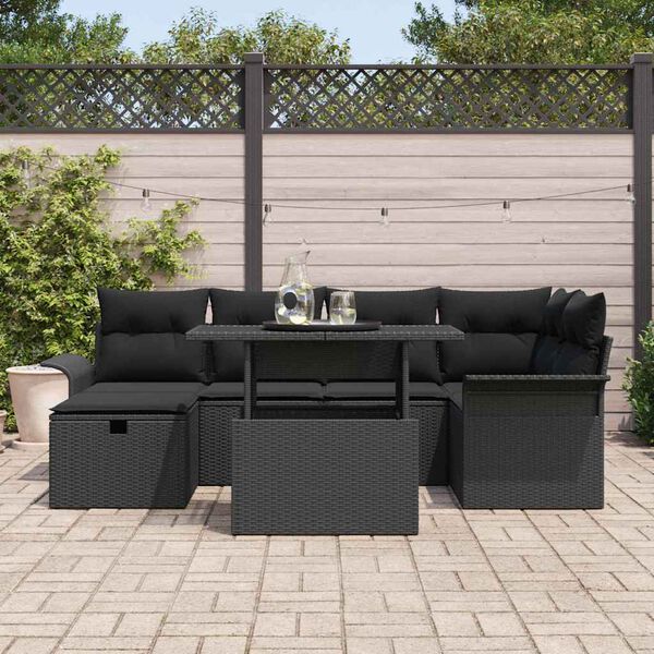 vidaXL Tuin Sofa Set met kussen met opslag 7 pcs Zwart Poly riet