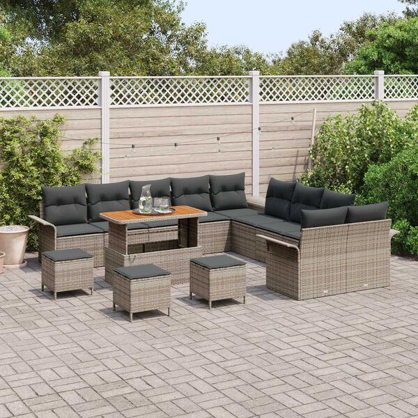 vidaXL Tuinbankenset met kussen 14 pcs Grijs poly rattan