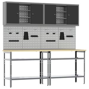 vidaXL Werkbankset 8 st Zwart en Grijs Gepoedercoat staal