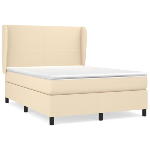 vidaXL Boxspring met matras stof cr&egrave;mekleurig 140x190 cm