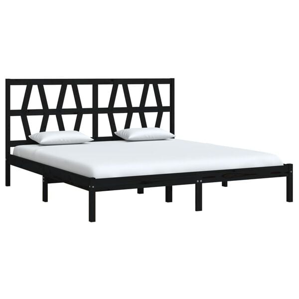 vidaXL Bedframe massief grenenhout zwart 180x200 cm
