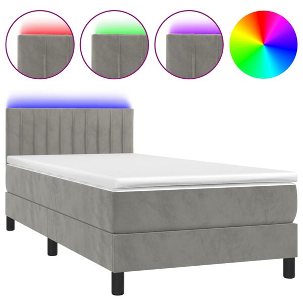 vidaXL Boxspring met matras en LED fluweel lichtgrijs 100x200 cm