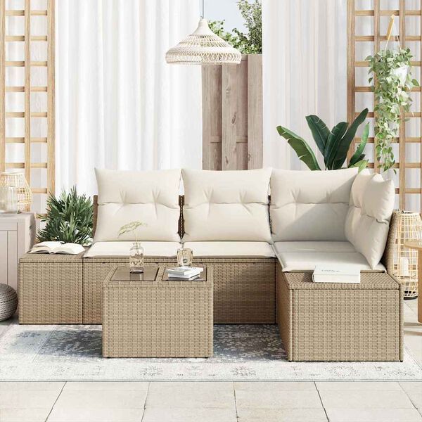 vidaXL Tuinbankenset met opslag Beige en Cr&egrave;me poly rattan