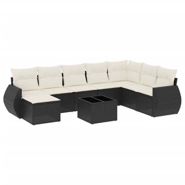 vidaXL 9-delige Loungeset met kussens poly rattan zwart