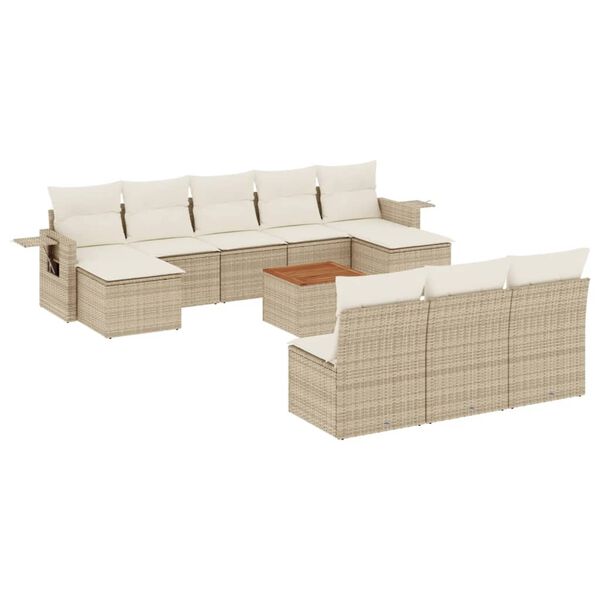 vidaXL 11-delige Tuinset met kussens poly rattan beige