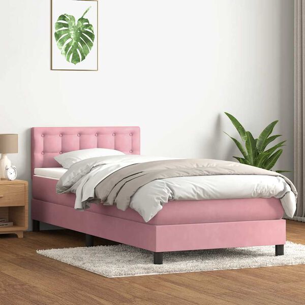 vidaXL Boxspring met matras en LED fluweel roze 100x220 cm
