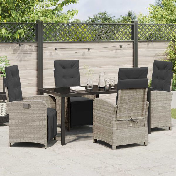vidaXL Tuin eettafelset met kussen 5 pcs Lichtgrijs poly rattan