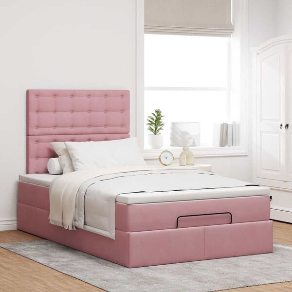 vidaXL Ottoman bed met matrassen en LED's 120x190cm fluweel roze