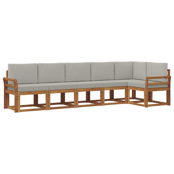 vidaXL Buiten bankenset met kussen 6 pcs Natuurlijk en Lichtgrijs