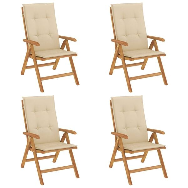 vidaXL Tuinstoelen 4 st verstelbaar met kussens massief teakhout