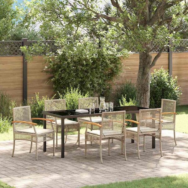 vidaXL Tuin Eetset 7 pcs Beige poly rattan