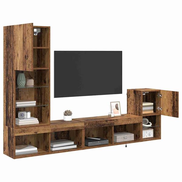 vidaXL TV Wandmeubels met LED-striplichten Oud Hout Bewerkt hout