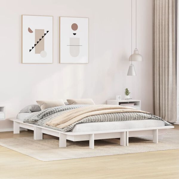 vidaXL Bedframe zonder matras massief grenenhout wit 140x200 cm