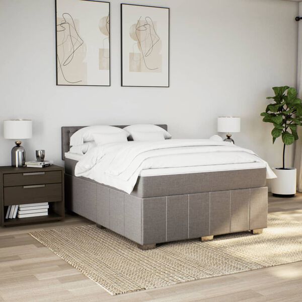 vidaXL Boxspring met matras stof taupe 160x200 cm