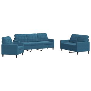 vidaXL 3-delige Loungeset met kussens fluweel blauw