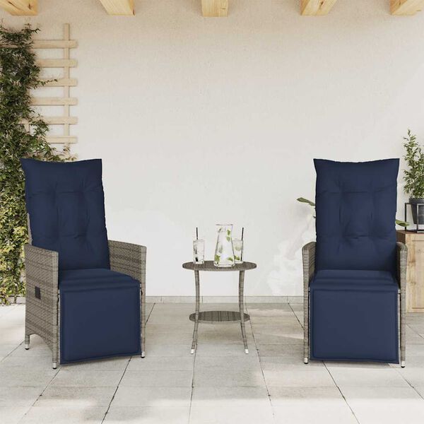 vidaXL 3-delige Bistroset met kussens poly rattan grijs