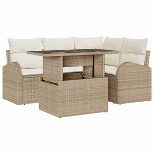 vidaXL Tuin Sofa Set met kussen met opslag 5 pcs Beige Poly riet