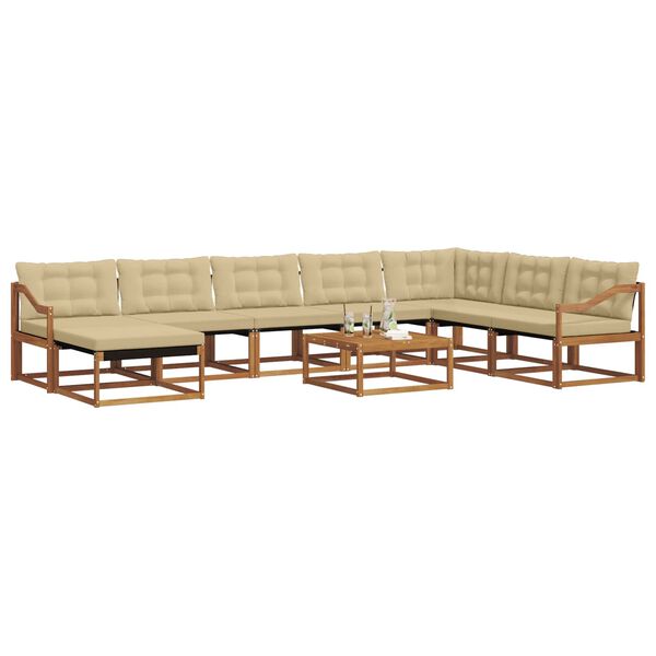 vidaXL Buiten bankenset 9 pcs Natuurlijk en Beige Massief Acaciahout