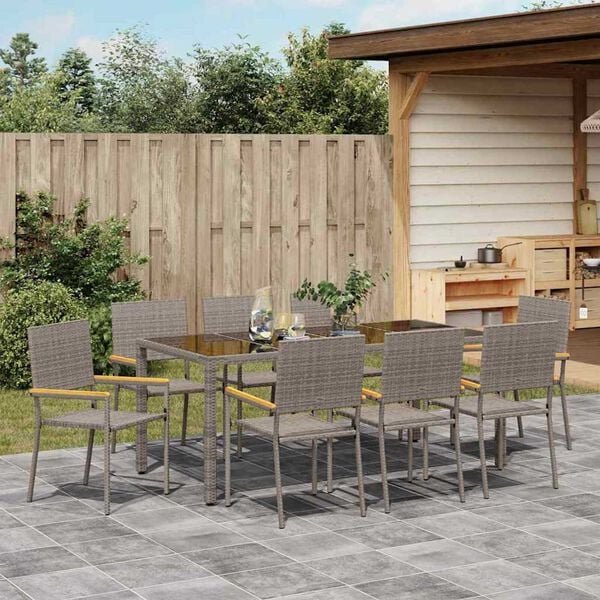 vidaXL Tuin eettafelset 9 pcs Grijs poly rattan