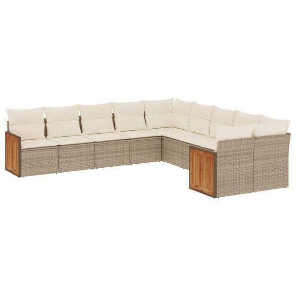 vidaXL 10-delige Loungeset met kussens poly rattan beige