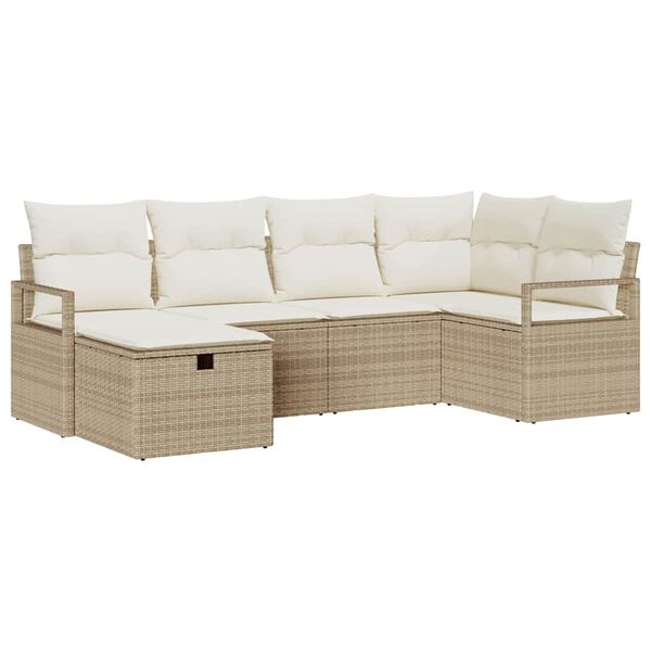 vidaXL Bankstel met kussen met opslag 6 pcs Beige en Cr&egrave;me poly rattan