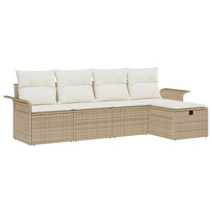 vidaXL Tuin Sofa Set met kussen met opslag 5 pcs Beige Poly riet