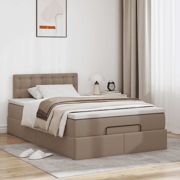 vidaXL Ottoman bed met matras 120x190 cm kunstleer cappuccinokleurig