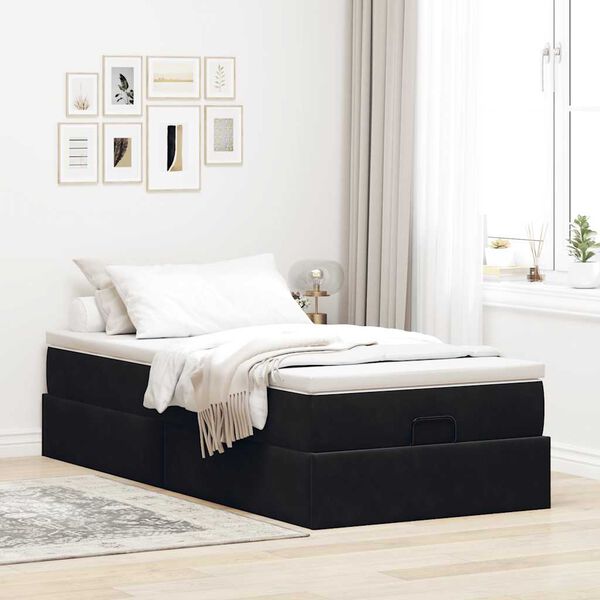 vidaXL Ottoman bed met matras 90x190cm fluweel zwart