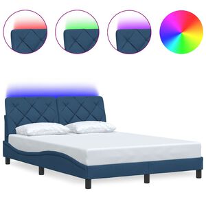 vidaXL Bedframe met LED zonder matras 140x200 cm stof blauw