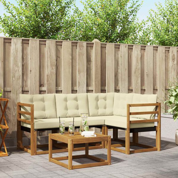 vidaXL Buiten bankenset met kussen 5 pcs Natuurlijk en Cr&egrave;me