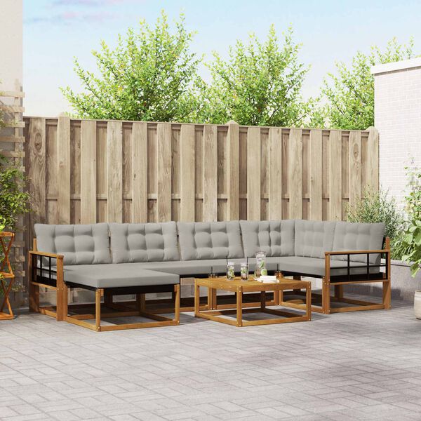 vidaXL Buiten bankenset met kussen 7 pcs Natuurlijk en Lichtgrijs