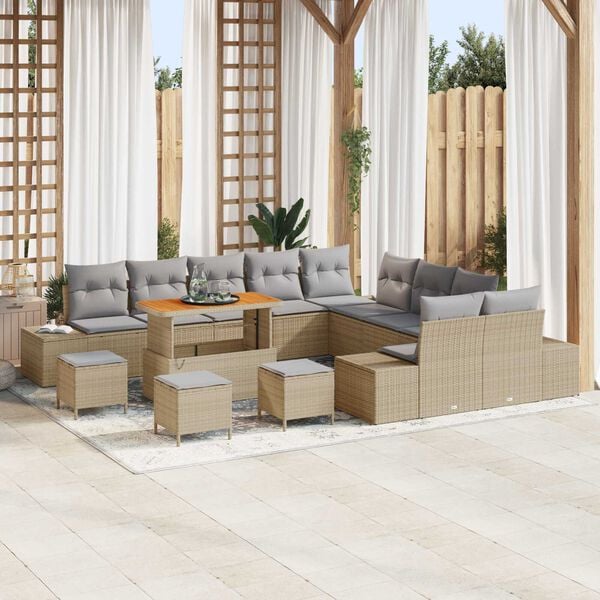 vidaXL Tuinbankenset met kussen 14 pcs Beige poly rattan