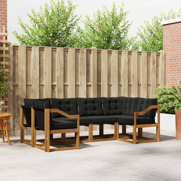 vidaXL Buiten bankenset met kussen 6 pcs Natuurlijk en Zwart