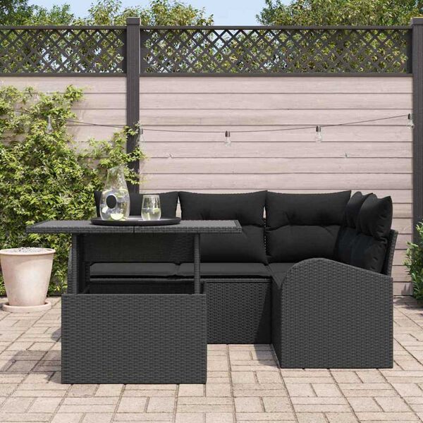 vidaXL Tuin Sofa Set met kussen met opslag 5 pcs Zwart Poly riet