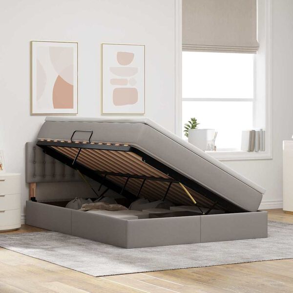 vidaXL Opbergbed met LED met matras Taupe 140 x 190 cm Polyester