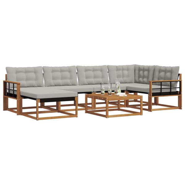 vidaXL Buiten bankenset met kussen 7 pcs Natuurlijk en Lichtgrijs