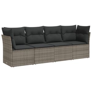 vidaXL 4-delige Loungeset met kussens poly rattan grijs
