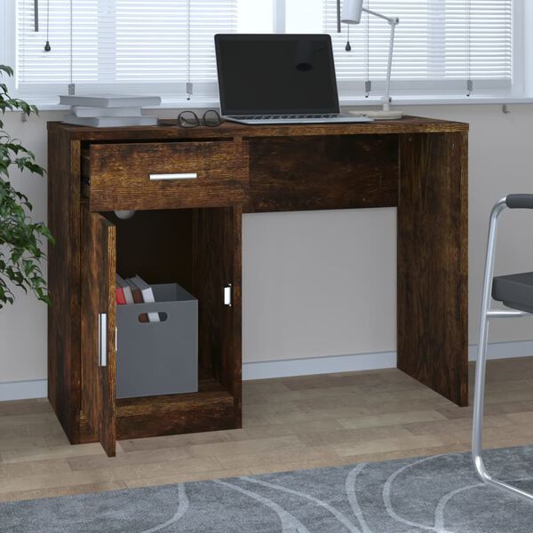 vidaXL Bureau met kast en lade 100x40x73 cm bewerkt hout gerookt eiken