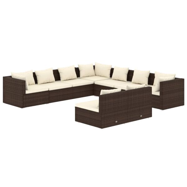 vidaXL 9-delige Loungeset met kussens poly rattan bruin