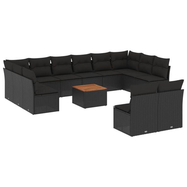 vidaXL 13-delige Loungeset met kussens poly rattan zwart