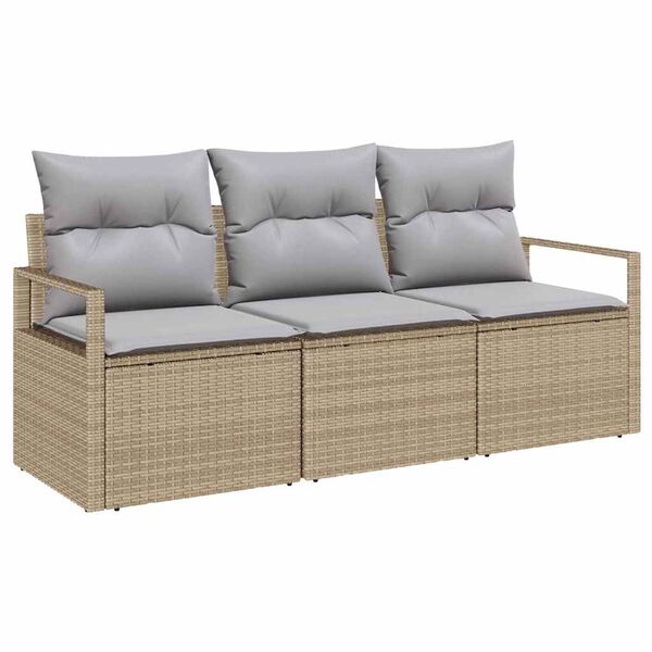 vidaXL Tuinbankenset met kussen 3 pcs Beige en Licht Grijs poly rattan