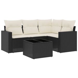 vidaXL 5-delige Loungeset met kussens poly rattan zwart