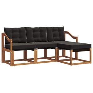 vidaXL Buiten bankenset met kussen 4 pcs Natuurlijk en Zwart