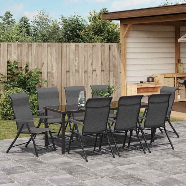 vidaXL Tuin eettafelset 9 pcs Grijs Gepoedercoat staal