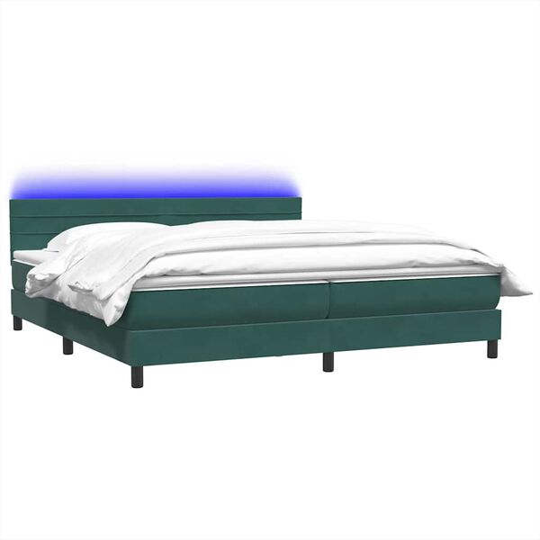 vidaXL Boxspring met matras en LED fluweel donkergroen 180x220 cm