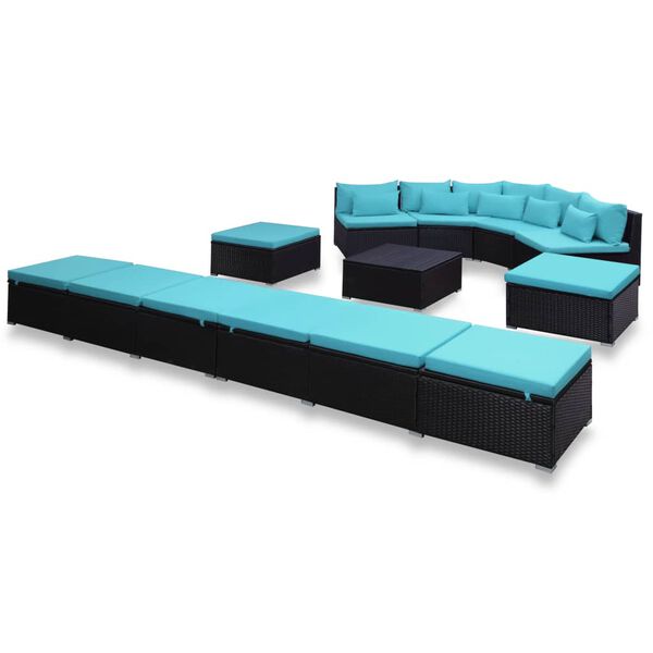 vidaXL 9-delige Loungeset met kussens poly rattan blauw
