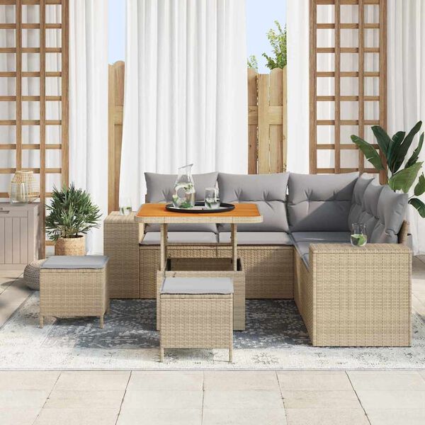 vidaXL Tuin Sofa Set met kussen met opslag 8 pcs Beige en Licht Grijs