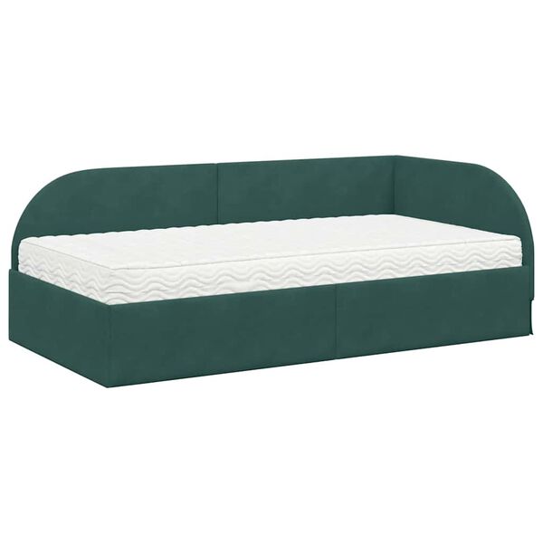 vidaXL Hoekbedframe met Matras met hoofdeinde 2 pcs Groen Fluweel